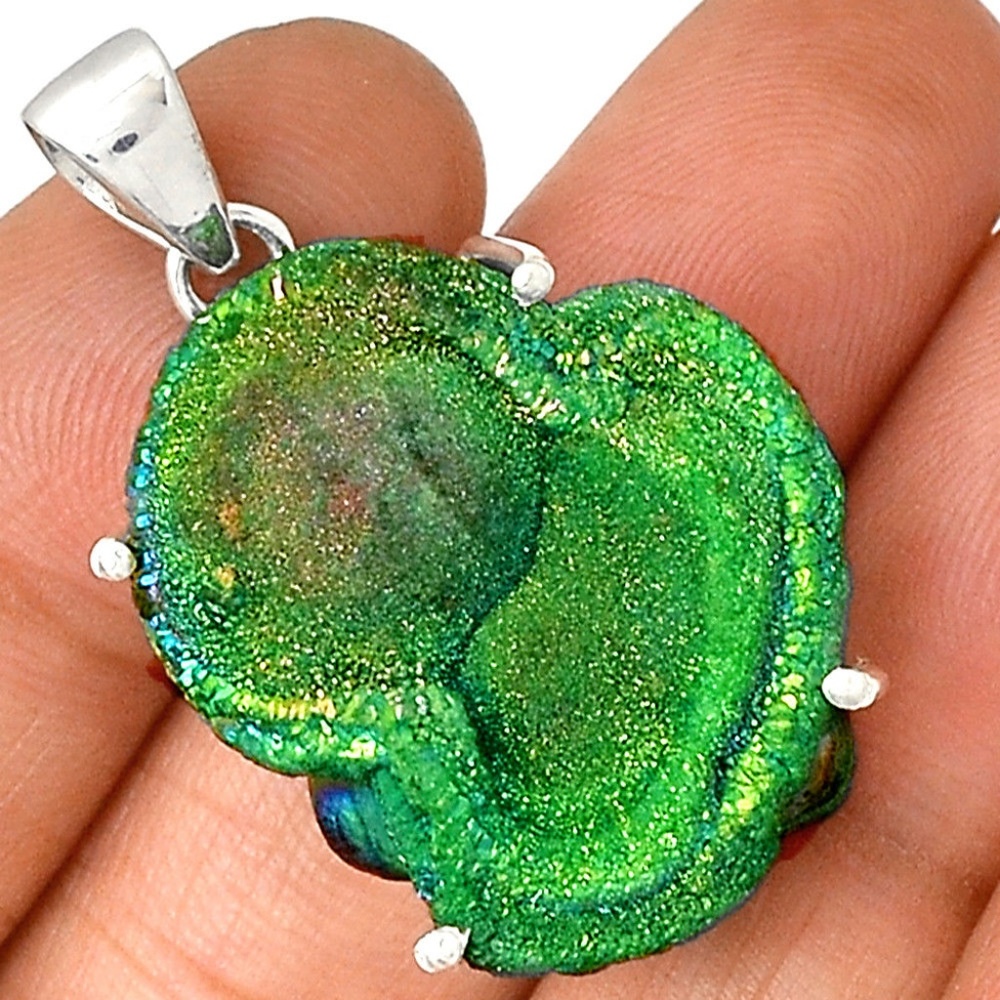 Rare Mediterranean Sparkling Green Druzy Necklace